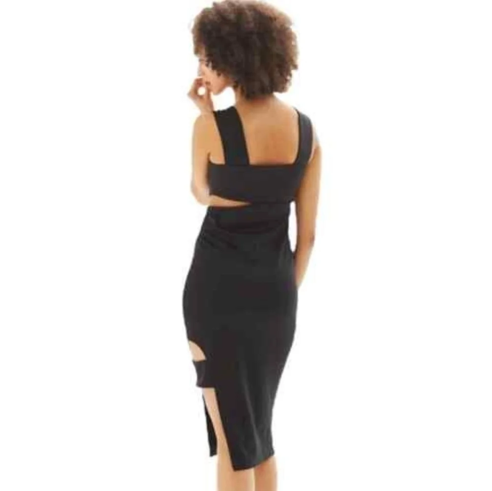 Topshop Wide Strap Cutout Black Midi Dress